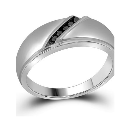10kt White Gold Mens Round Black Color Enhanced Diamond Band Ring 1/8 ...