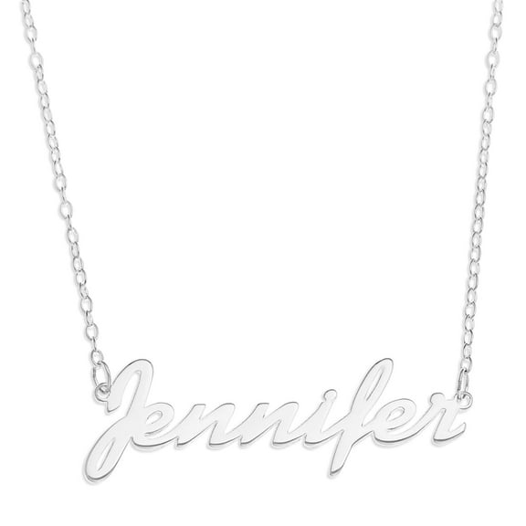 Sterling Silver 'Jennifer' Name Pendant on 16-inch Trace Chain - White