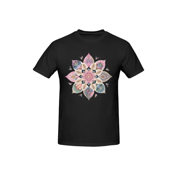 fllower shaped pattern print T-shirt for women, short-sleeved round neck casual tops women's clothing