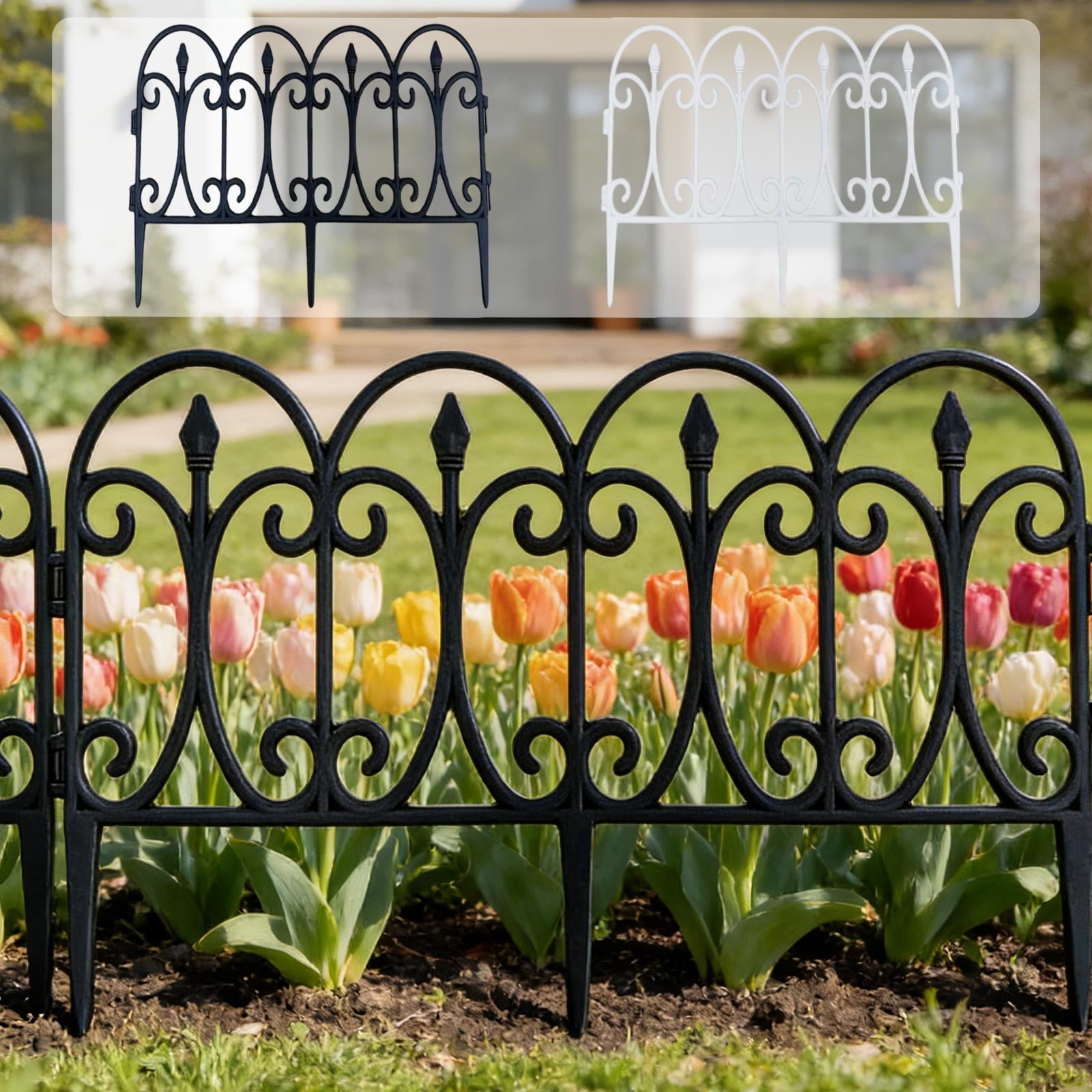 Plastic Garden Picket Fence 5-Pack, Modular Lawn and Flowerbed Edging, Decorative Yard Border, Outdoor Garden Barrier Set, Protective Fence Panels, Landscaping Divider Accessories