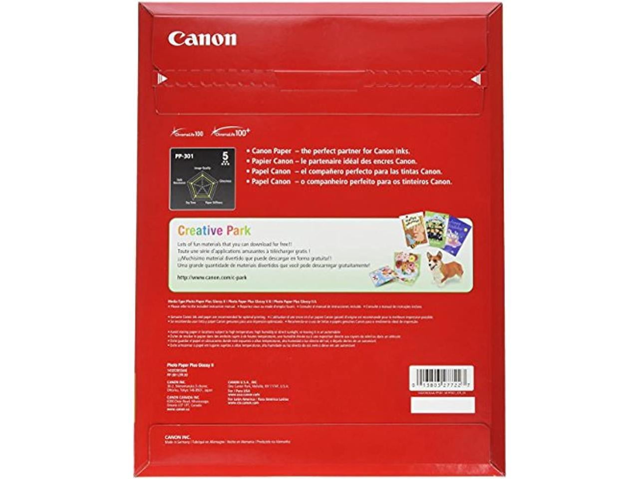 Canon Photo Paper Plus Glossy Ii, 8.5 X 11, Glossy White, 20/Pack