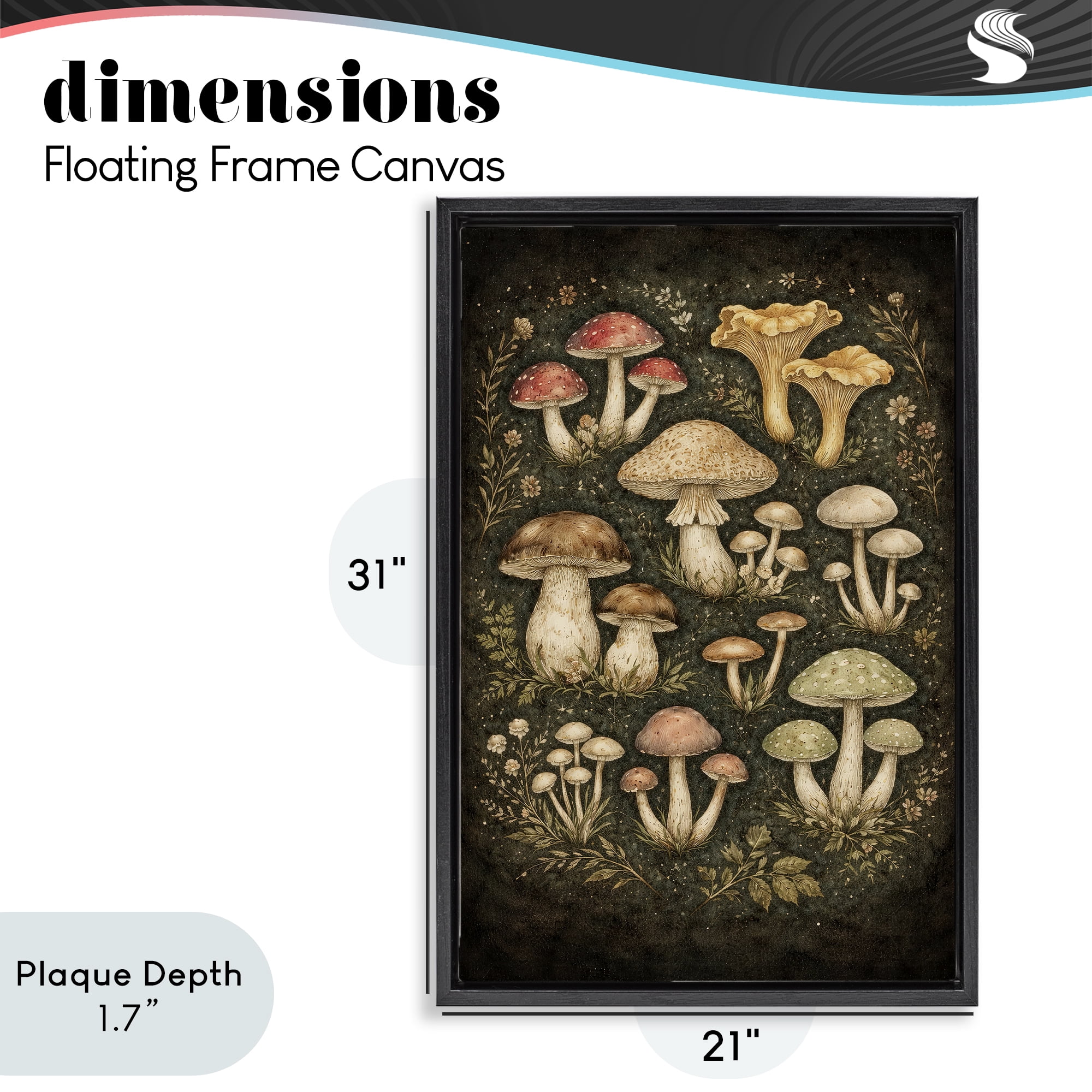 Stupell Industries Organic Sprouting Mushrooms Black Framed Floater Canvas Wall Art, design by Tom Crehan