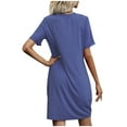 thumbnail image 2 of WREESH Women's Fashion T-Shirt Dress Summer V-Neck Short Sleeve with Loose Comfort Purple, 2 of 4