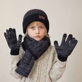 thumbnail image 3 of LpwkSSA Kids Winter Hat Gloves Scarf Set Toddler Girls Boys Warm Knit Thick Stripe Ski Cap Scarf Gloves 3PCS Outfits (Black,Free Size), 3 of 4