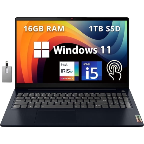 Lenovo IdeaPad 15.6" FHD Touchscreen Laptop, Intel Core i5-1155G7, 16GB RAM, 1TB PCIe SSD, Intel Iris Xe Graphics, HD Webcam, Dolby Audio, WiFi 6, Win 11, Abyss Blue, 128GB Hotface USB Card