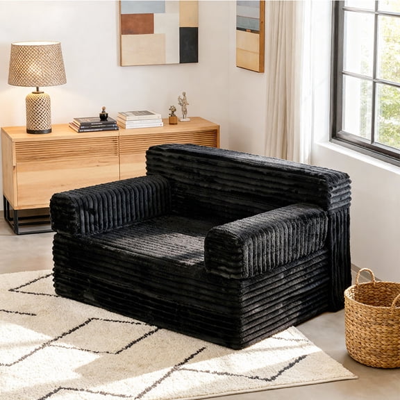 Convertible 4-in-1 Upholstered Folding Sofa Bed with Armrest for Living Room, Bedroom,Single,Black