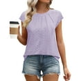 thumbnail image 2 of Lenpel Women's Tank Tops Fashion Summer Cap Sleeve Crew Neck Pleated Eyelet Embroidered T Shirts Dressy Casual Blouses, 2 of 7