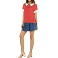 thumbnail image 2 of INSPIRE CHIC Hauts Blouses à Pois pour Femmes à Col Claudine Contrastant à Manches Courtes, 2 of 5