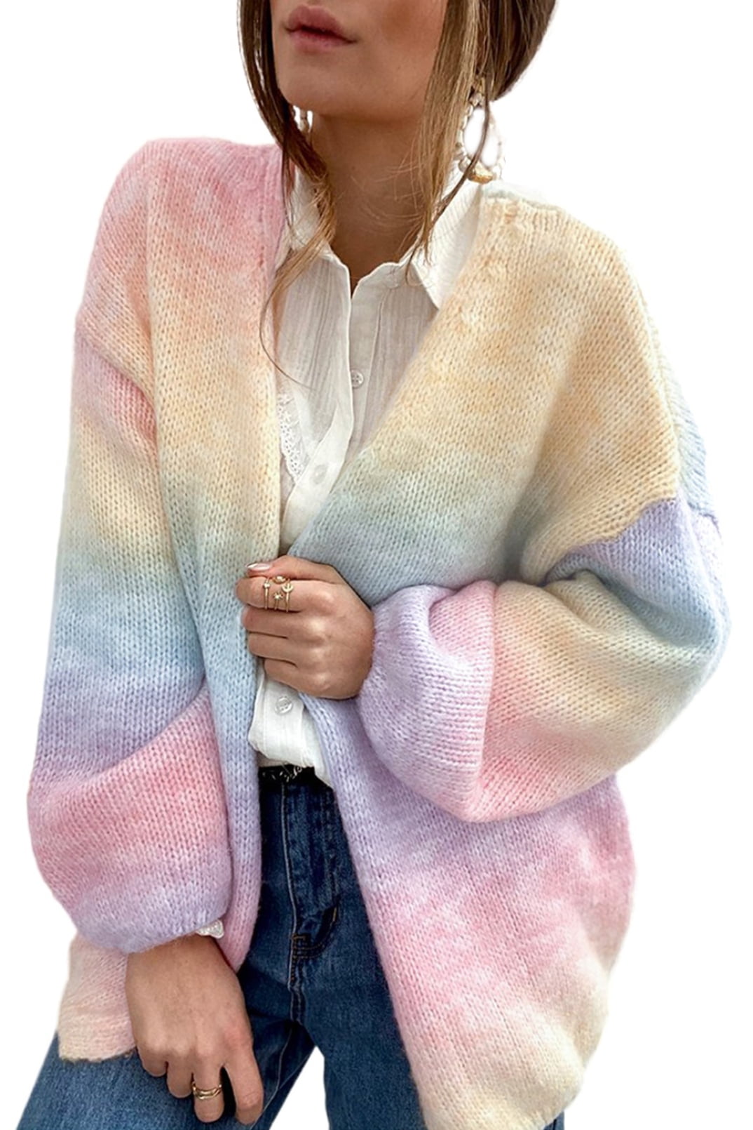 Womens Alpaca Cashmere Long Sleeve V-neck Knitted Cardigan Coat Lazy Long Coat 