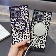 thumbnail image 4 of for iPhone 14 Magnetic Case, Luxury Leopard Print Pattern Plating Phone Case with Glitter Bling Lens Circle, Support Wireless Charging, Clear Shockproof Back Cover for Women Girls, Black, 4 of 11