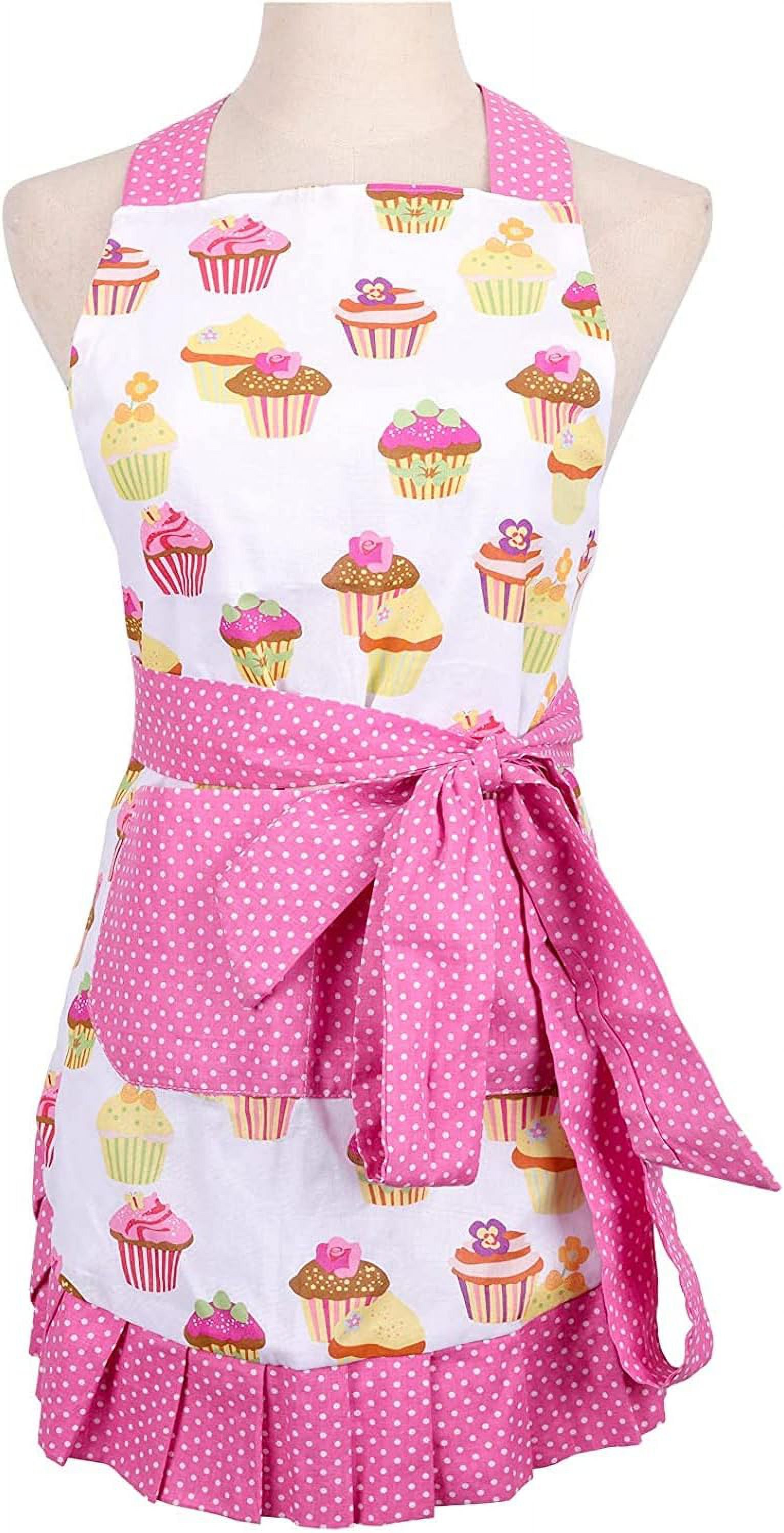 Yoqb Cupcake Apron for Adults, Cupcake Aprons for Women with Pocket, Kitchen Aprons with Adjustable Strap for Cooking, Baking, Grilling, and Gardening(Cupcake) A109