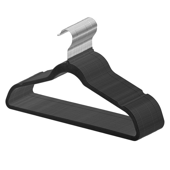 KFFKFF Hangers, Support Up to 11lbs, Set of 50, Black Velvet, Features 360 Swivel Hook & Slim 0.2 inch Profile, Anti-Slip for Efficient Closet Organization, Ideal for Silk, Coats, Sweaters & Straps