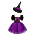 thumbnail image 4 of YEAHDOR Kids Girls Halloween Witch Costume Velvet Tutu Dress with Magic Hat Carnival Party Dress Up Purple&Rose Red 14, 4 of 6