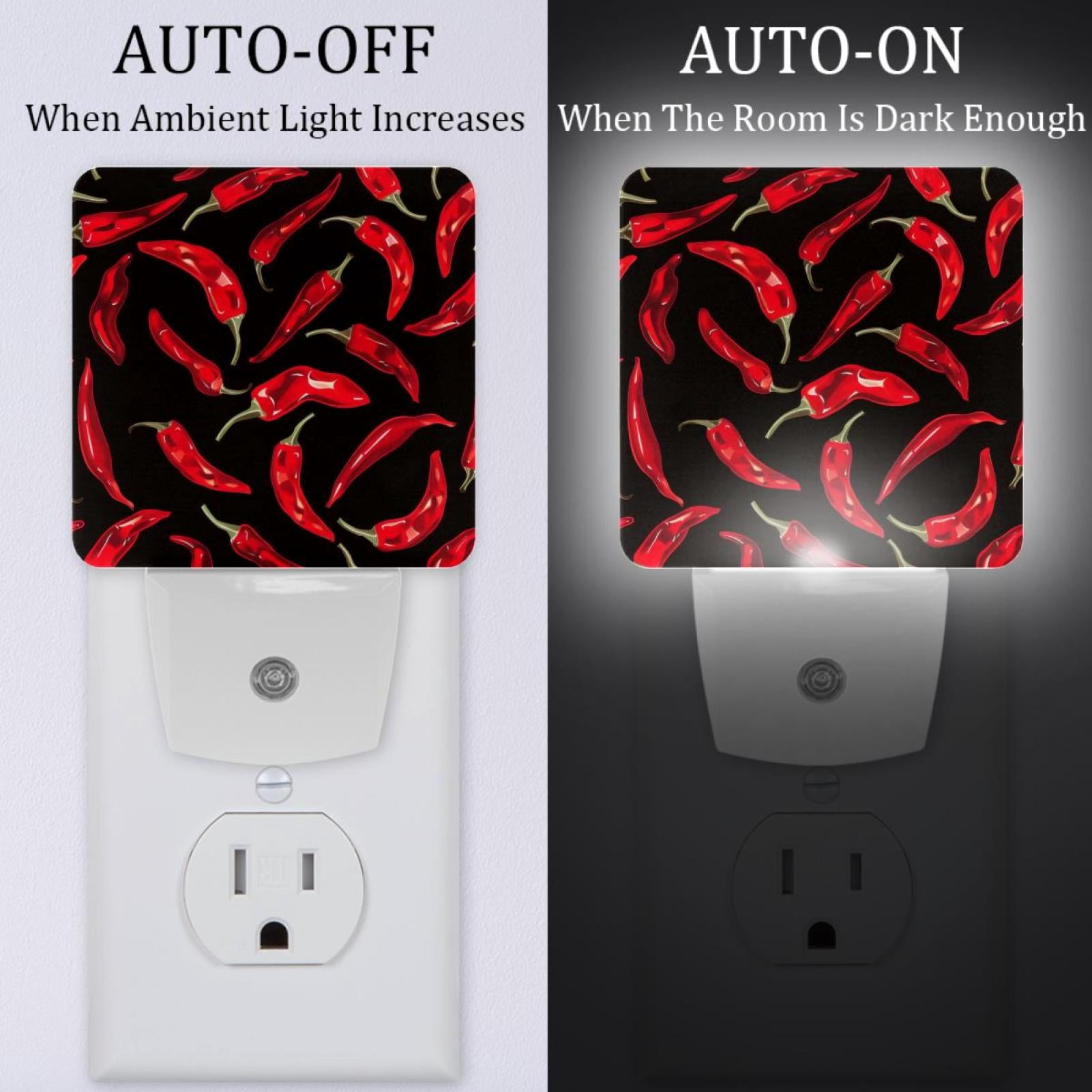 PhooArto Red Chili Peppers Pattern Plug in LED Night Light Auto Sensor Dusk to Dawn Decorative Night for Bedroom, Bathroom, Kitchen, Hallway, Stairs, Baby's Room, Energy Saving