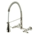 thumbnail image 3 of Kingston Brass  Heritage Two-Handle Wall-Mount Pull-Down Sprayer Kitchen Faucet Brushed Nickel Brushed, Nickel Finish, 3 of 5