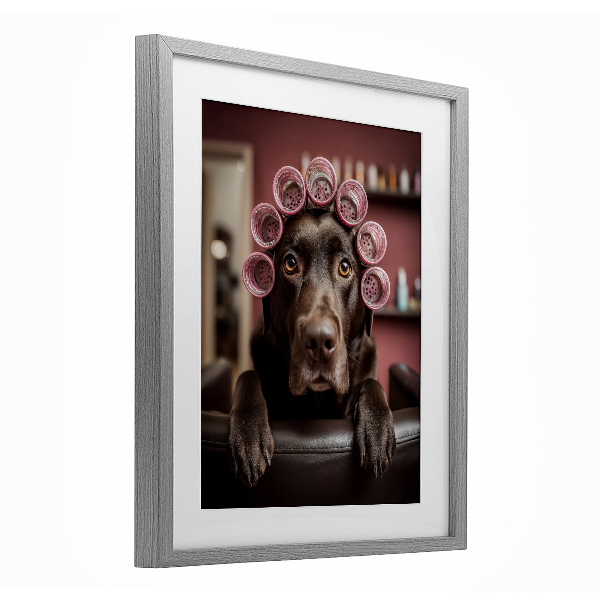 Stupell Industries Dog at Salon with Curlers Gray Framed Print Under Glass, design by Scott Stulberg