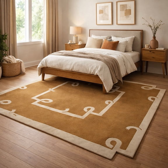 Geometric Mustard Wool Rug 5x7 – Tufted Rectangle Area Carpet | Bedroom, Living Room, Kids Room Floor Accent Rug