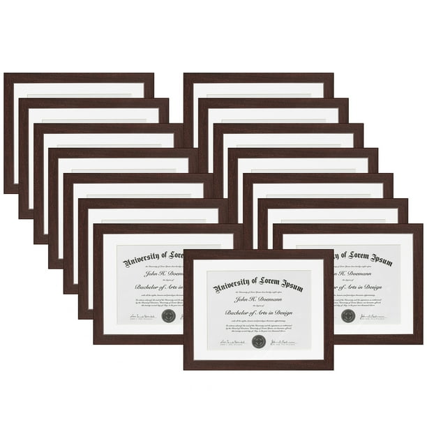 15 Pack Mahogany Document Frames Display 8.5x11 Documents w/ Mat