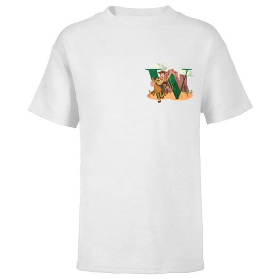 Disney and Pixar Alphabet Monogram Toy Story Letter W Woody - Short Sleeve T-Shirt for Kids - Customized-White