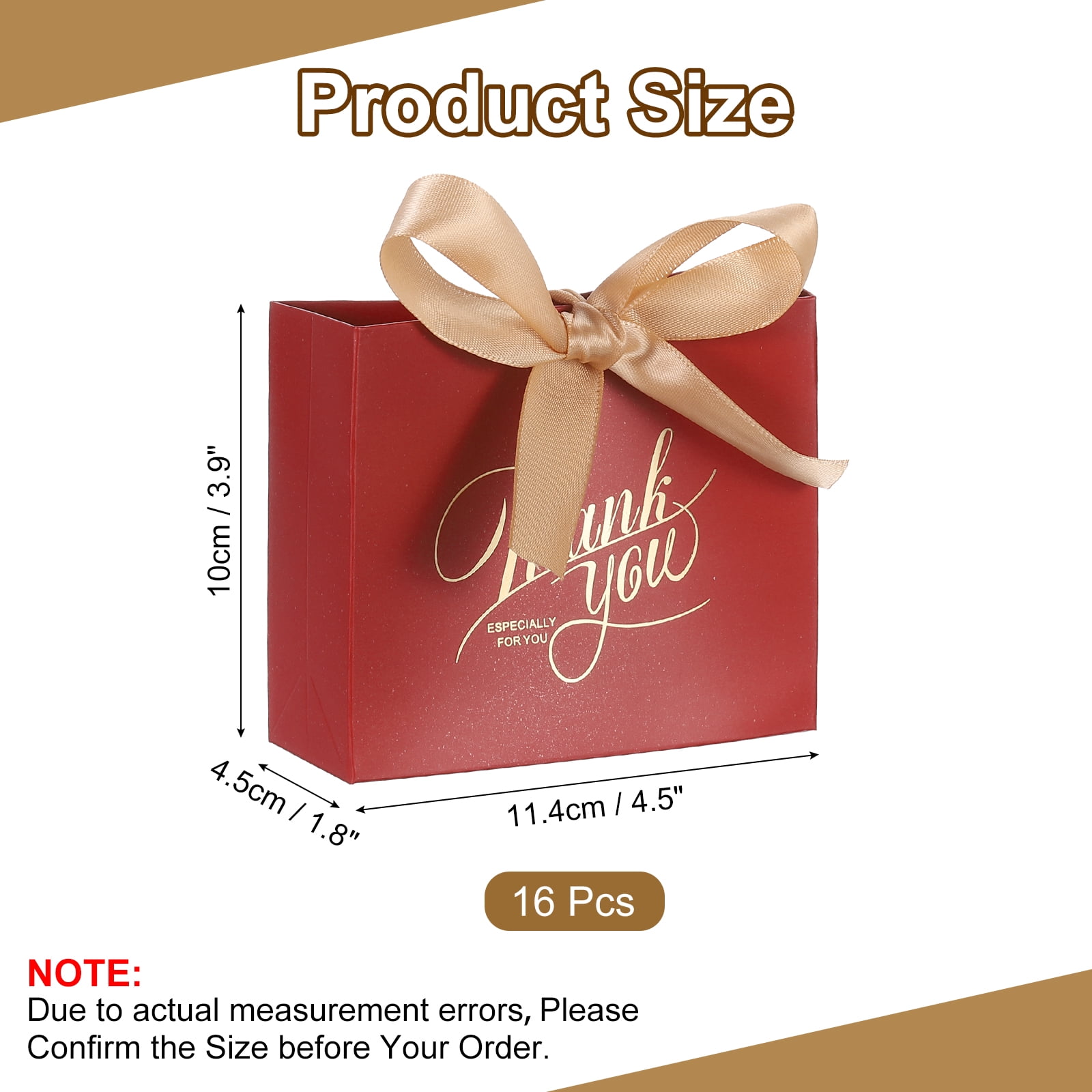Unique Bargains 16Pcs Gift Bags with Champagne Ribbons for Business Shopping Red
