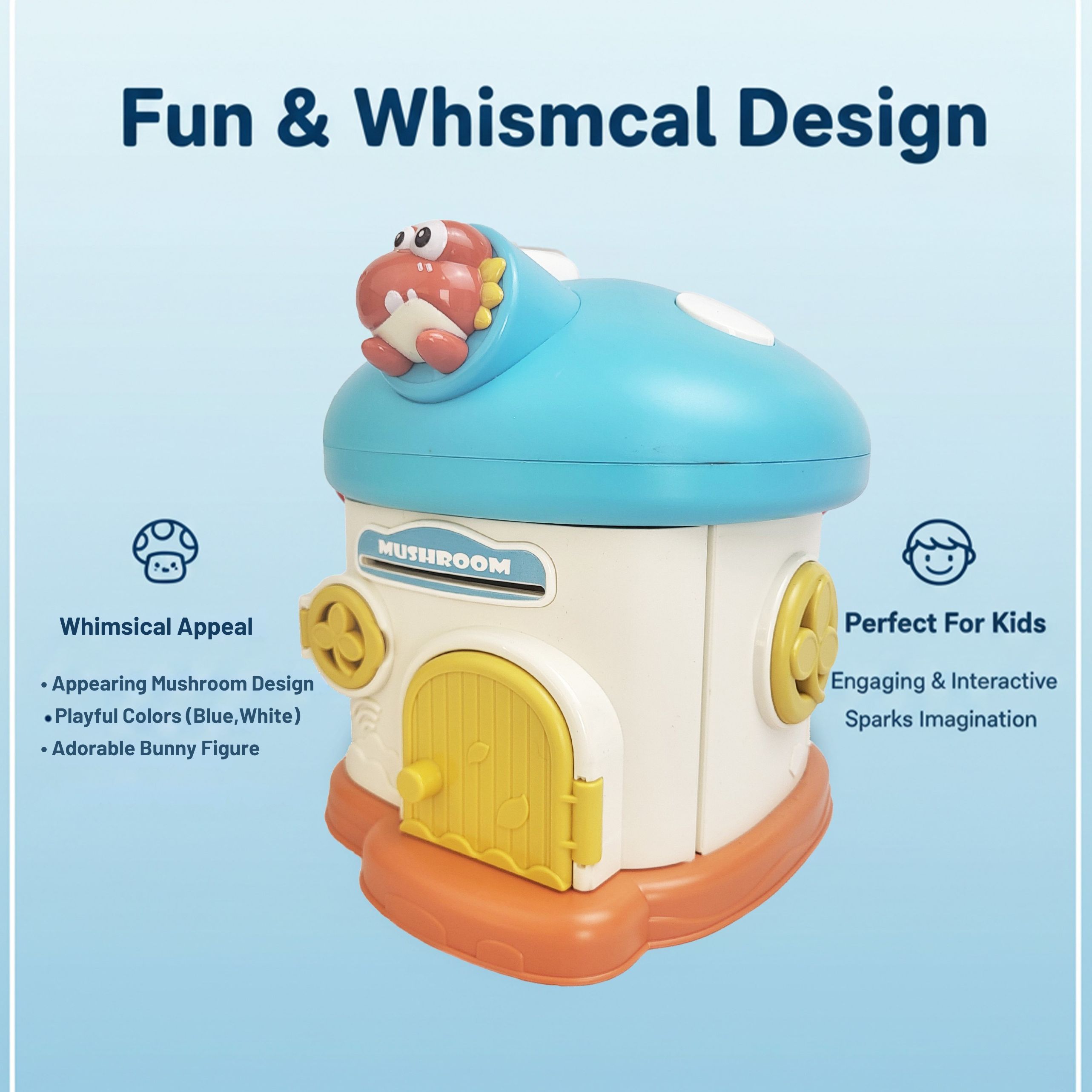 Whimsical Mushroom House Piggy Bank with Lock and Keys, Kids Savings Coin Bank Toy