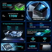 كمبيوتر محمول للألعاب Thunderobot Radiant 16، 16 QHD+ 300 هرتز، i7-14650HX، RTX 5060، 32 جيجابايت DDR5، 2 تيرابايت SSD، لوحة مفاتيح RGB، Wi-Fi 6، Win11 Home