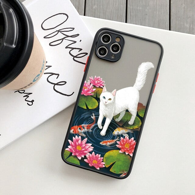 Funda de teléfono con Gato y flores para iPhone, carcasa trasera dura y suave a la moda para modelos 14 Pro Max, 11, 12 Pro, 13Pro Max, XS Max, XR, X, 8, 7Plus, SE Fivean unisex