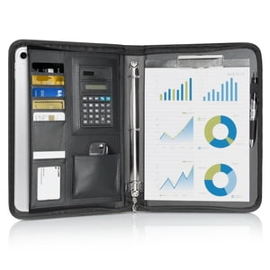AGCAN Black Vegan Leather Padfolio with 3-Ring Binder