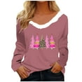 thumbnail image 2 of Christmas Long Sleeve Shirts for Women Aloohaidyvio Womens Long Sleeve Furry Trim V Neck Basic Tee Fall Christmas Tops, 2 of 4