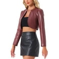 thumbnail image 4 of INSPIRE CHIC PU Leather Crop Jackets for Women's Open Front Long Sleeve Jacket XL Wine Red, 4 of 6