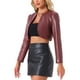 thumbnail image 4 of Chaquetas cortas de cuero PU Inspire Chic para mujer, chaqueta de manga larga de frente abierto, color rojo vino, 4 of 6