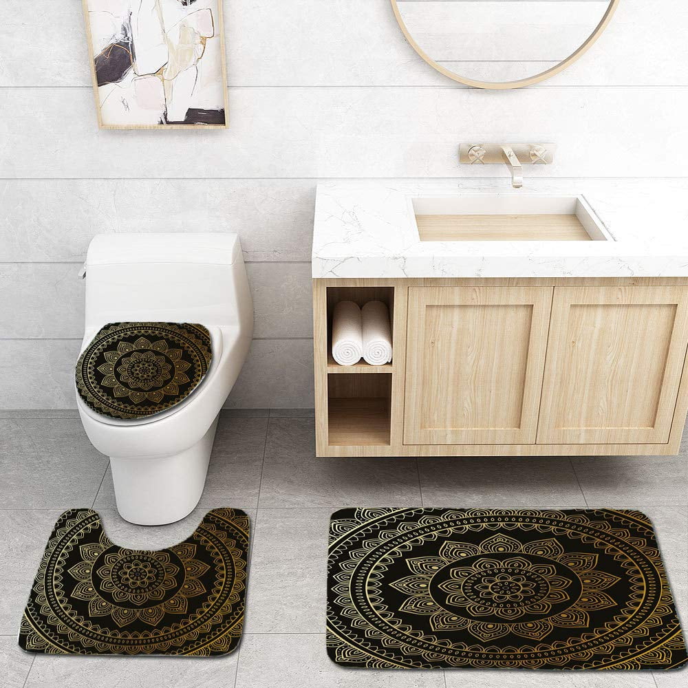 Rustic Shower Curtain Sets 4Pcs Barn Door Wooden Bathroom Mat Toilet Lid Cover 