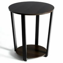 Canddidliike 2-tier Round End Table with Storage Shelf & Metal Frame-Walnut, Modern Nightstand, End Table for Bedroom Living Room