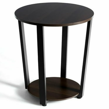Canddidliike 2-tier Round End Table with Storage Shelf & Metal Frame-Walnut, Modern Nightstand, End Table for Bedroom Living Room