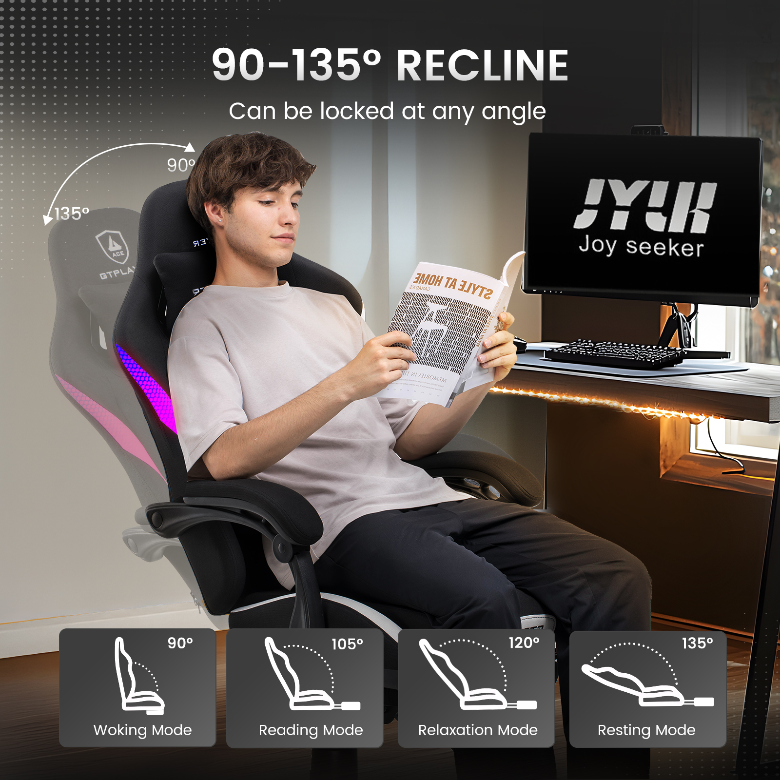 GTPLAYER RGB Gaming Chair with Footrest and Lumbar Support photo 6