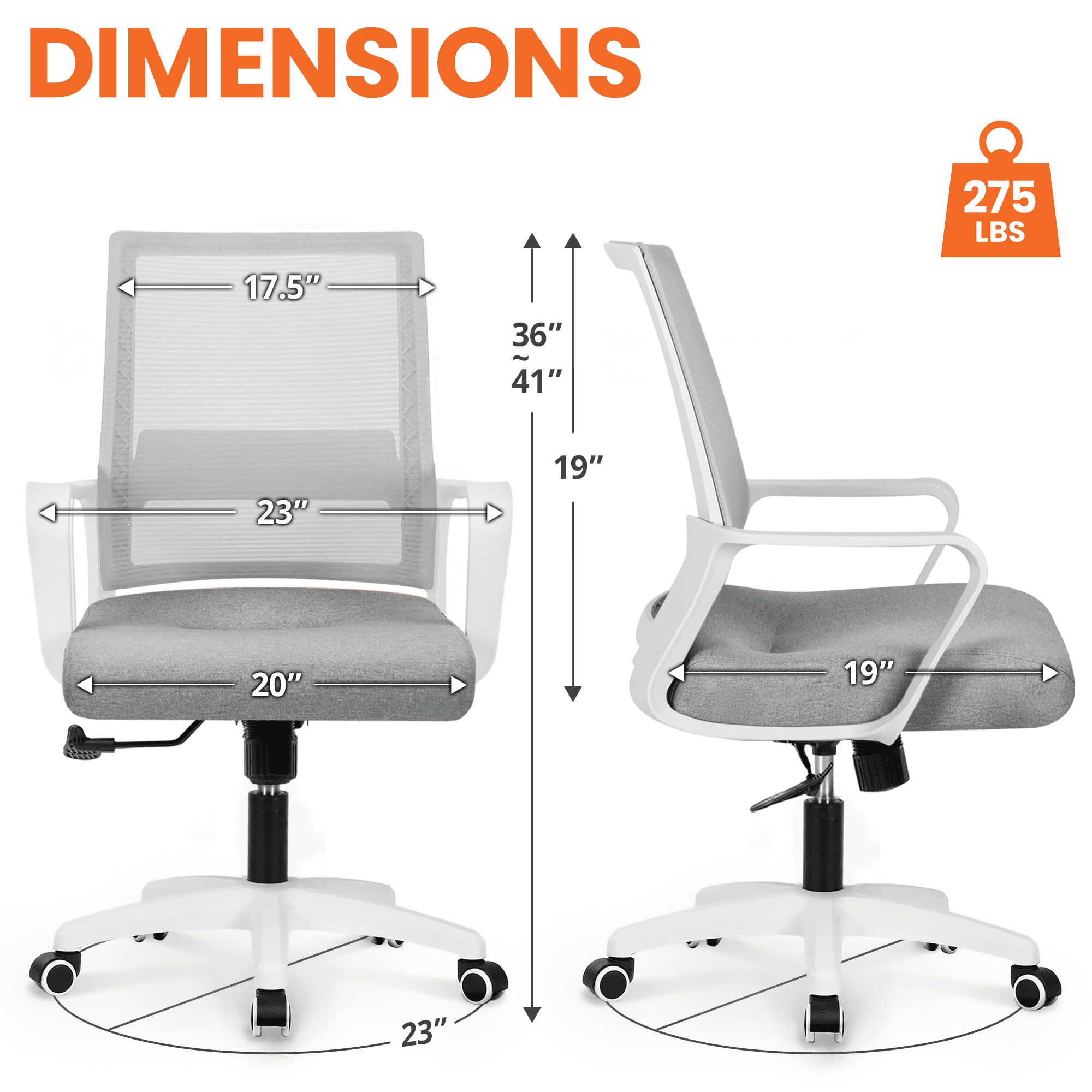 NEO CHAIR Office Chair Gaming Desk Computer Chair Ergonomic Mesh Mid Back with Wheels Lumbar Support Comfy Swivel Adjustable for Home (Grey)