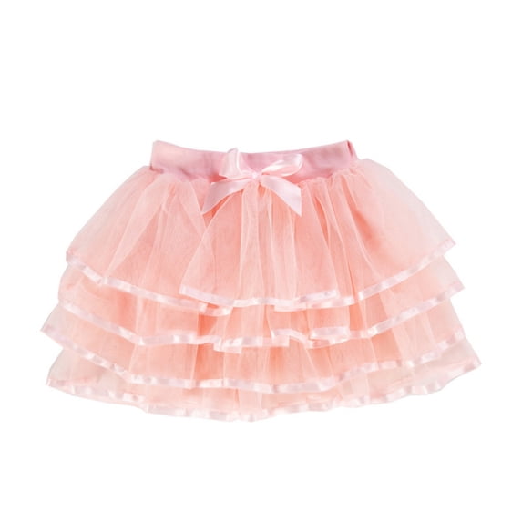 SGMVNU Tutu for Toddler Girls Bowknot Tiered 4-Layer Ruffle Tulle Skirts Ballet Dance Skirt Birthday Party Outfit, Beige, Size 6-8 Years
