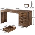 thumbnail image 5 of Finmind 59" Wood Computer Desk with 4 Drawers: Home Office & Study Table in Antique Oak, 5 of 7