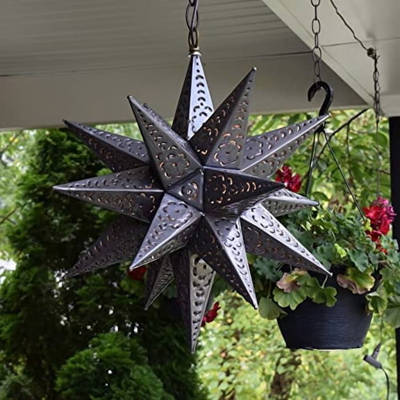 G3C34450L16 Inch Moravian Hanging Tin Star Light - Flower Cut