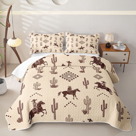 Homewish Bohemian Western Cowboy Twin Quilt Set,Desert Plant Cactus Twin Coverlet Set,2 Pieces
