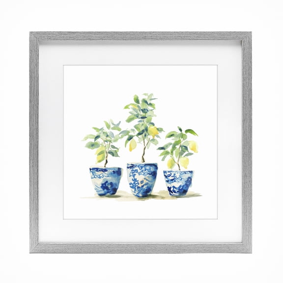 Stupell Industries Lemons In Blue Pots Gray Framed Print Under Glass, design by Svetlana Aleynikova