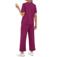 thumbnail image 3 of Fantaslook 2 Piece Sets for Women Casual Summer Travel Vacation Outfits Short Sleeve Tops Wide Leg Pants Lounge Sets, 3 of 9