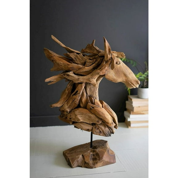 Kalalou Inc Teakwood Horse Head Sculpture With Iron Base