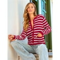 thumbnail image 4 of Women's Lightweights Button Down Long Sleeve Casual Crew Neck Soft Knit Cardigan Sweater Tops Red & White L, 4 of 9