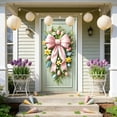 thumbnail image 4 of AZXY Easter Door Cover 71x35 Inch, Pink Bow with Eggs and Spring Flowers Door Banner Backdrop, Spring Front Door Decorations for Outdoor Porch Farmhouse Easter Party Wall Home Decor, 4 of 7