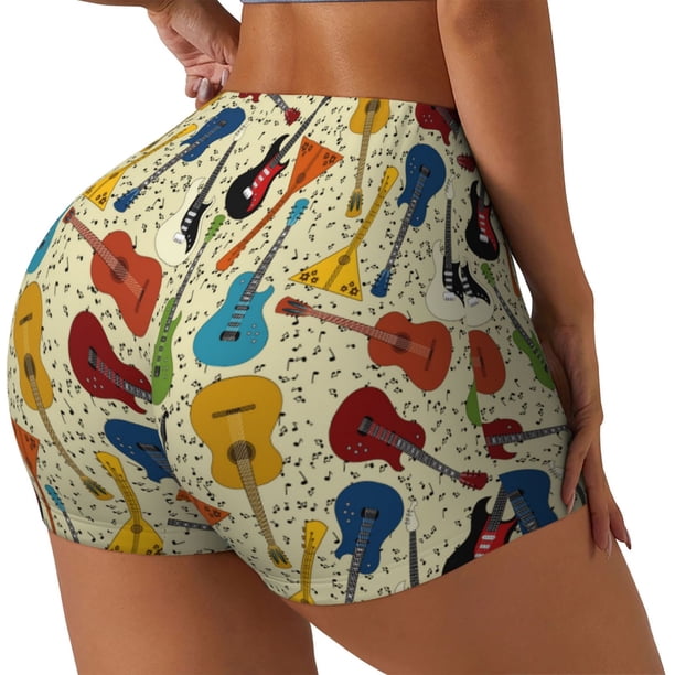 Fotbe Different Kind Of Guitars Shorts Sin Costuras – Shorts Deportivos de Cintura Alta para Mujer, Elásticos para Gimnasio, Yoga, Running o Ciclismo-XX-Large