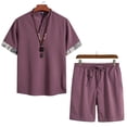 thumbnail image 2 of PEASKJP Mens Shorts Outfits 2 Piece Casual Solid Two Piece Suit Drawstring Pocket Short Set,Red XXXL, 2 of 3