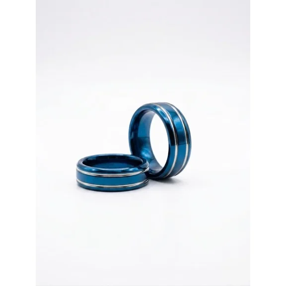 Tungsten Wedding Band Ring Blue with Silver Men's Jewelry 6mm 8mm Sizes 7-13