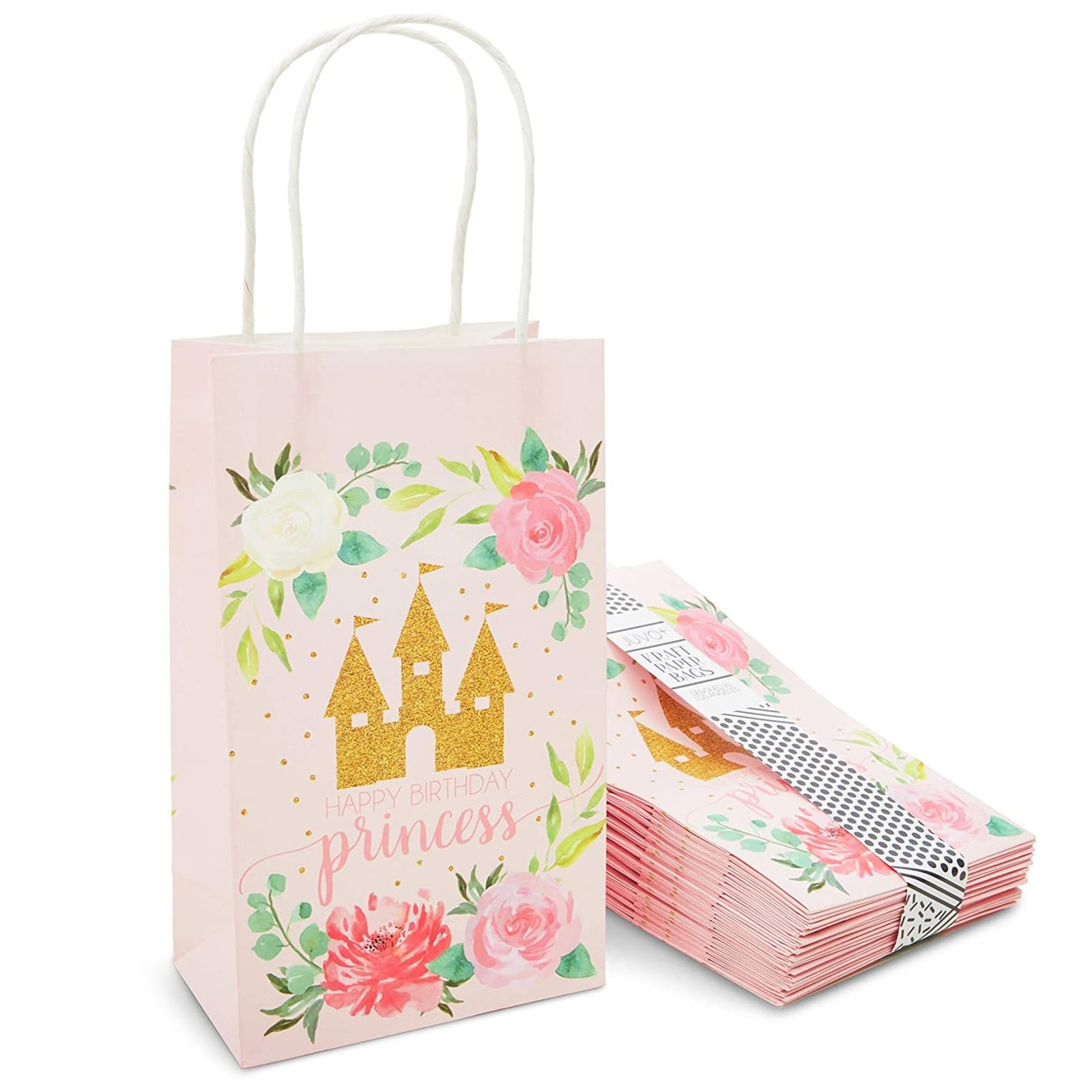 Pink Princess Castle Paper Birthday Party Gift Bags (9 x 5.3 in, 24 ...