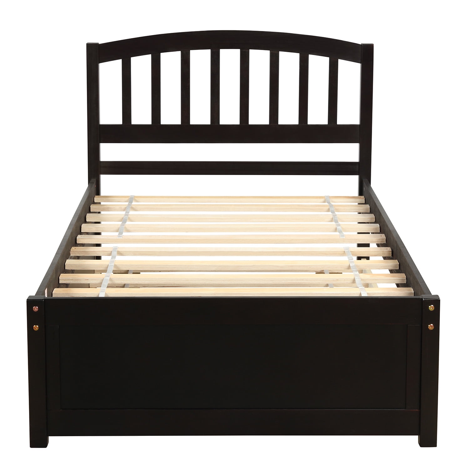 Aukfa Twin Bed with Trundle - Wooden Platform Bed Frame for Kids Teens - Espresso